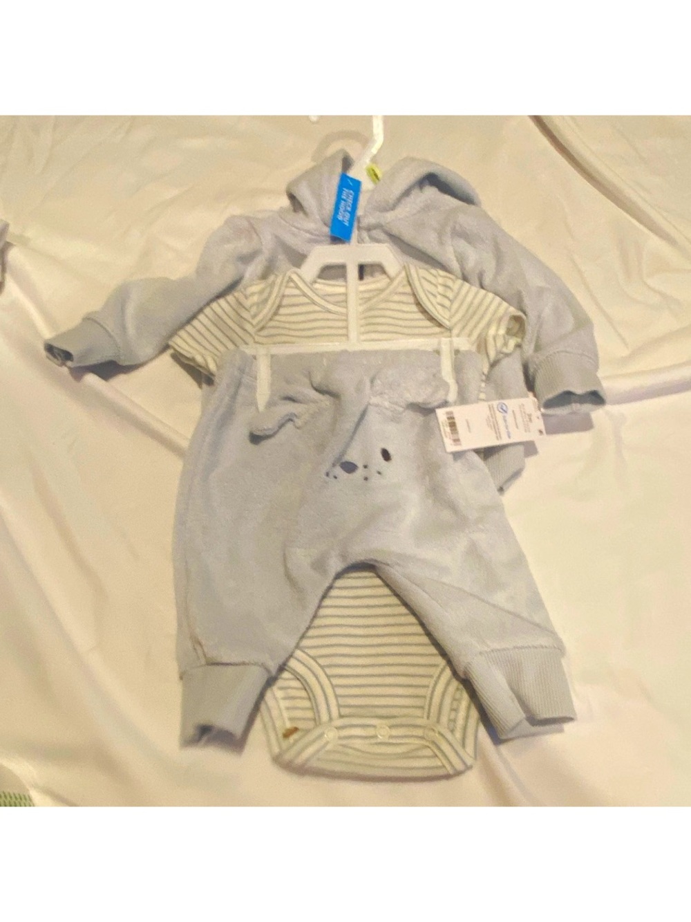 Carter's Light Blue Hooded One-Piece with Striped Bodysuit Set
